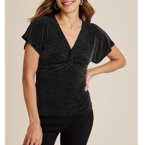 Maurices Black Flutter Sleeve Blouse with Tie Front